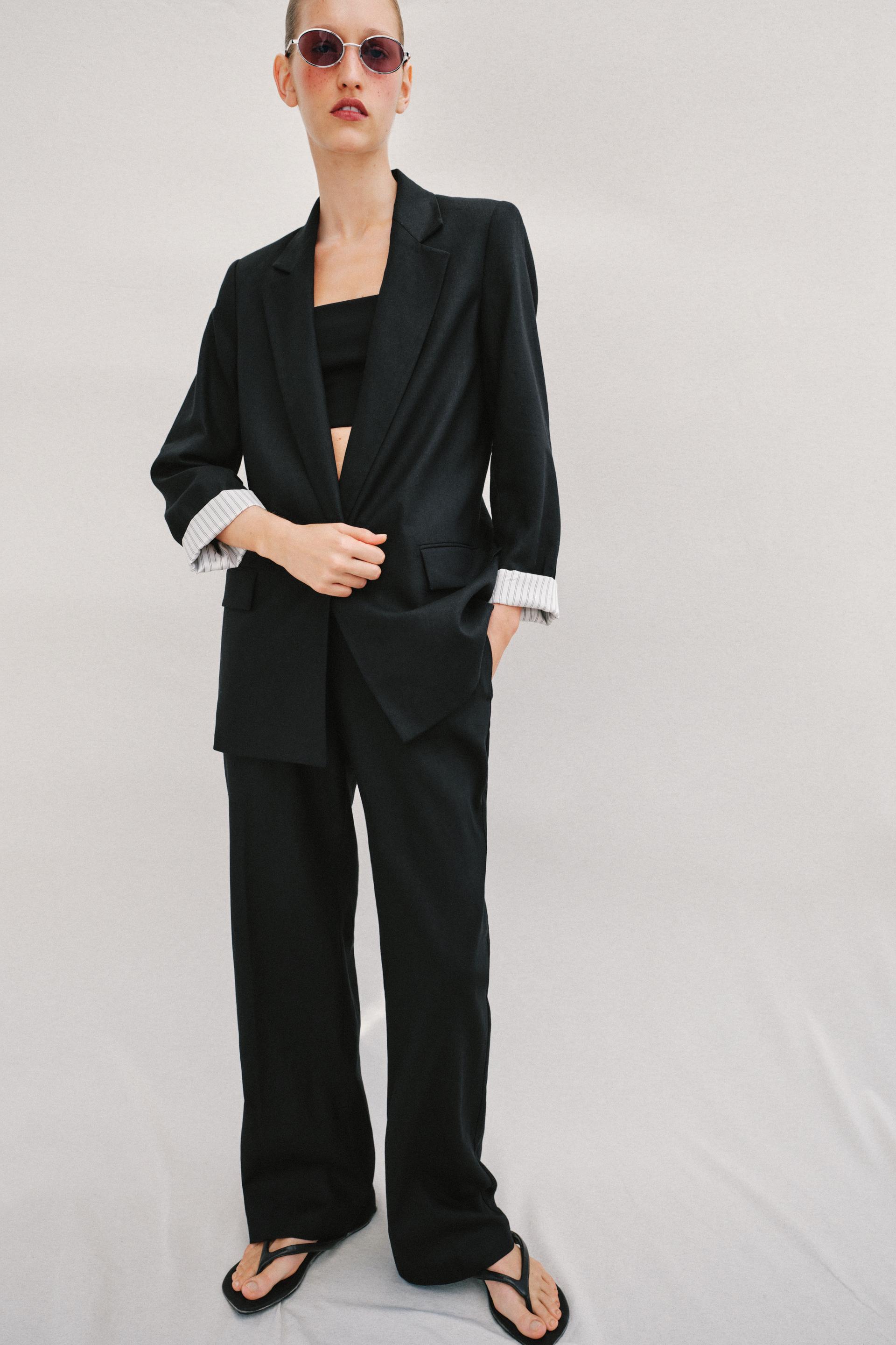 BLAZER DE LINHO MANGA ARREGAÇADA - Preto - XS