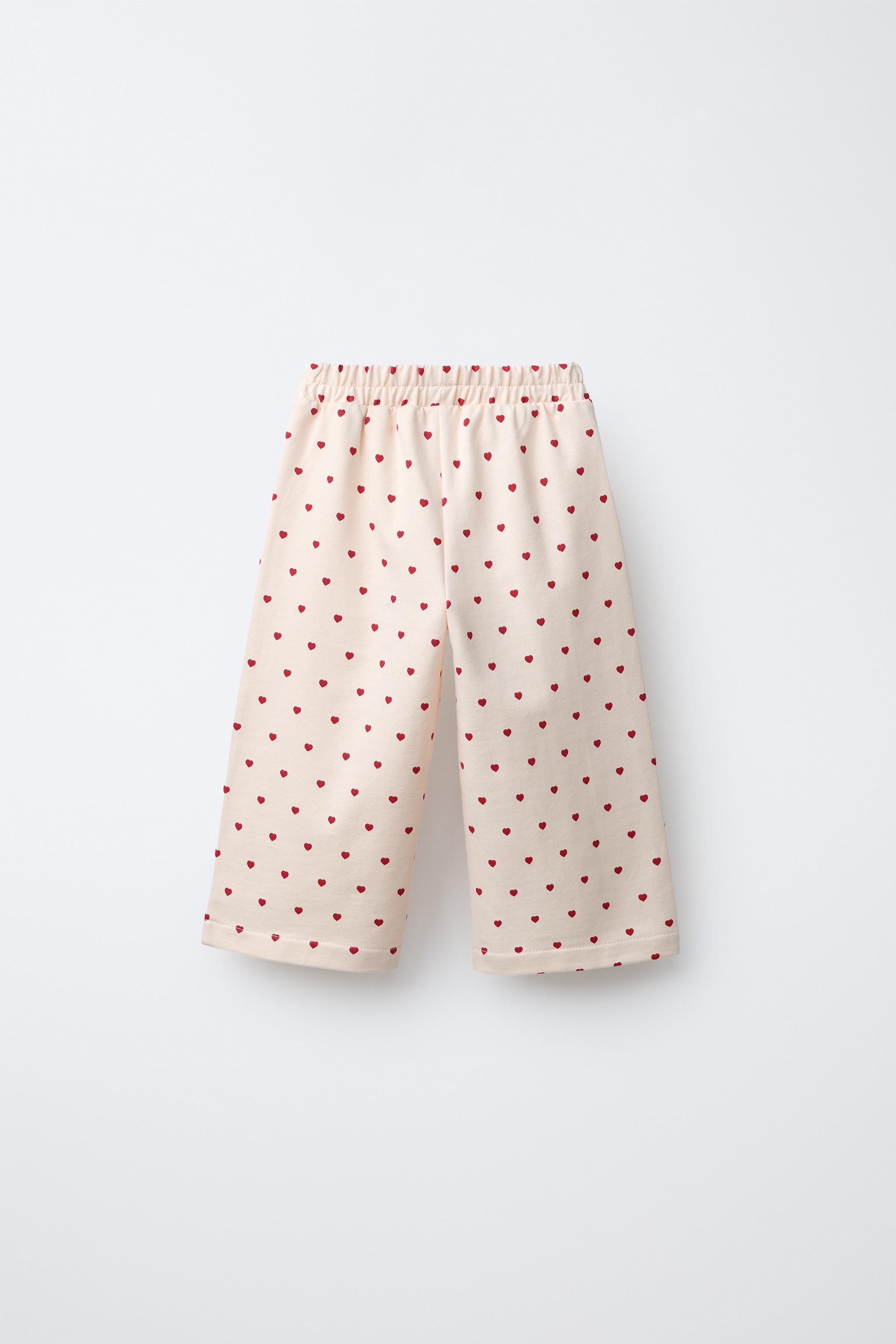 HEART PRINT PLEATED TROUSERS — Ecru
