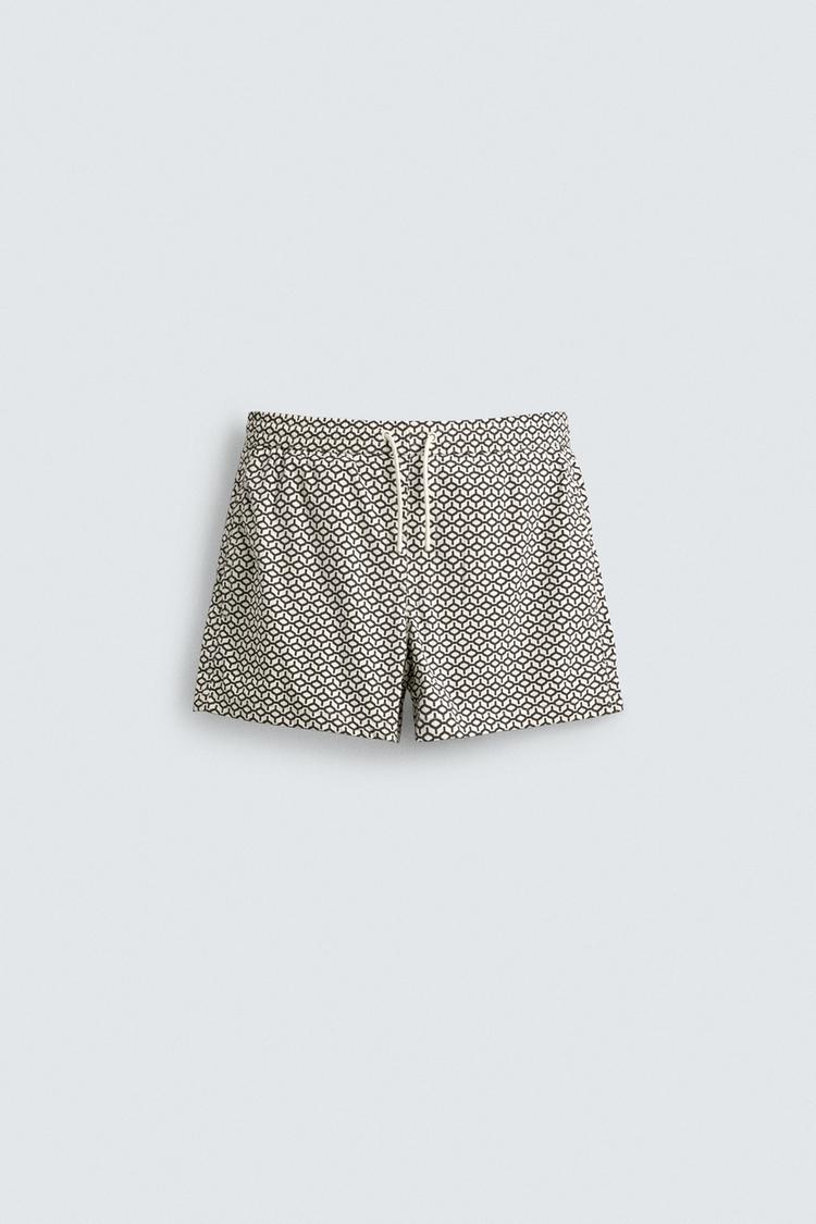 ZARA SHORT GEOMETRIC PRINT SWIMMING TRUNKS