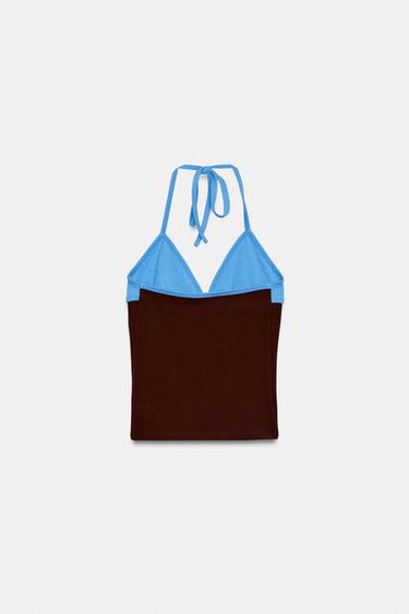 COMBINED HALTER TOP - Brown-Blue by Zara - Image 6