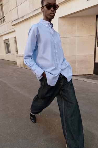 Zara OVERSIZED PLEATED SHIRT - Blue