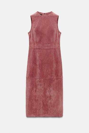 VESTIDO MIDI PIEL 100% - Rosa de Zara