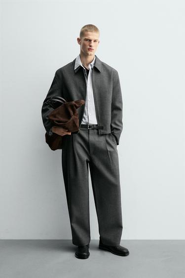 STRUCTURED CROPPED FIT JACKET - Grey marl by Zara
