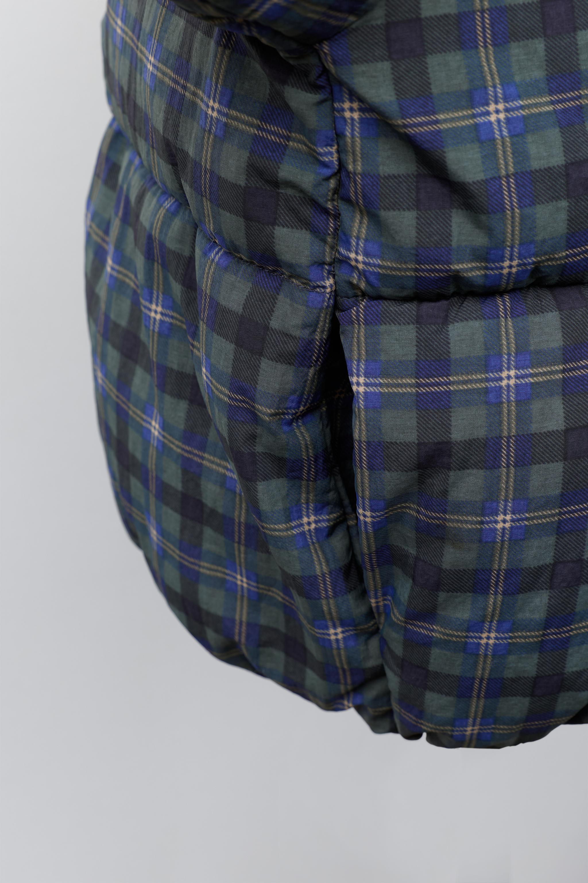QUILTED WATER-REPELLENT PLAID RIBBON COAT