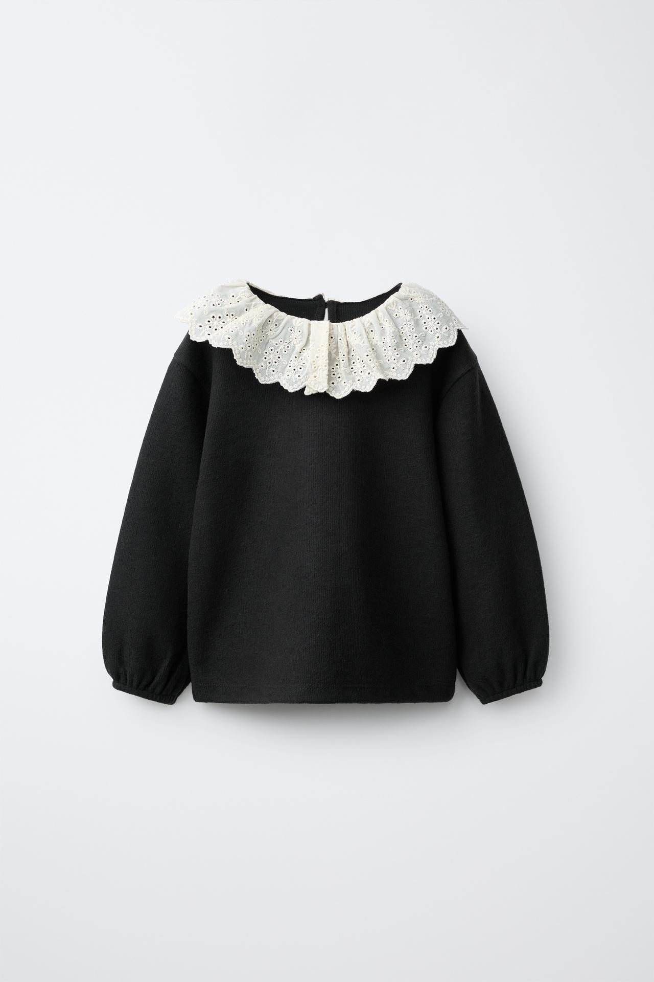 SOFT TOUCH EMBROIDERED COLLAR T-SHIRT — Black