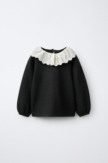 SOFT TOUCH EMBROIDERED COLLAR T-SHIRT — Black 1