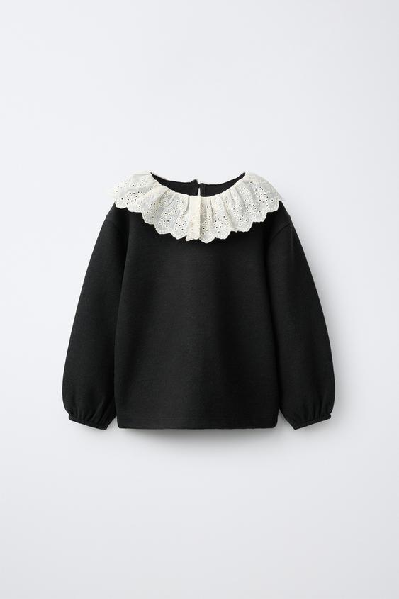 SOFT-TOUCH EMBROIDERED COLLAR TOP - Black by Zara - Image 0