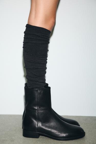 FLAT LEATHER ANKLE BOOTS - Black by Zara - Image 1