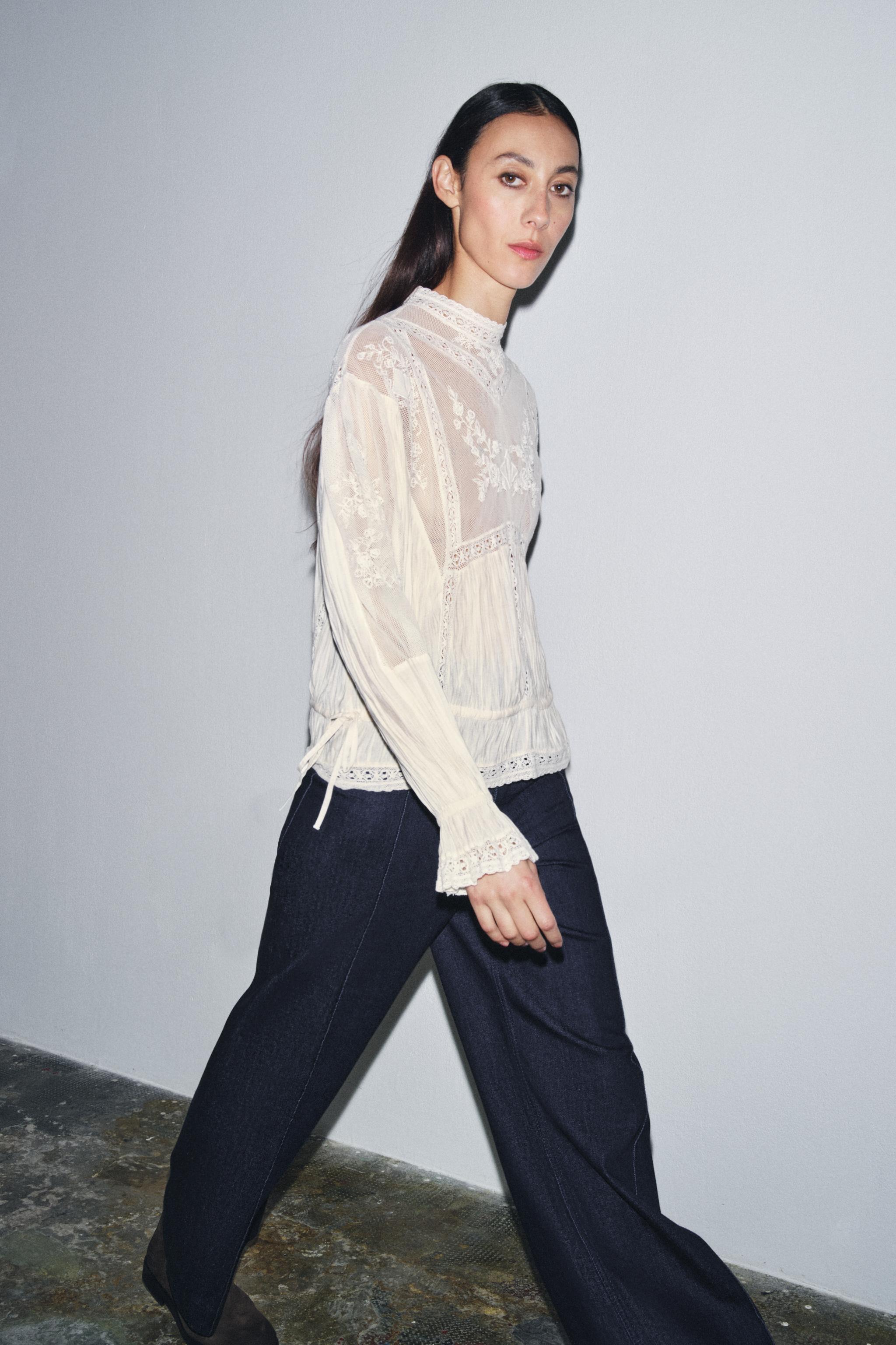 ZW COLLECTION EMBROIDERED ROMANTIC BLOUSE - Ecru | ZARA United States