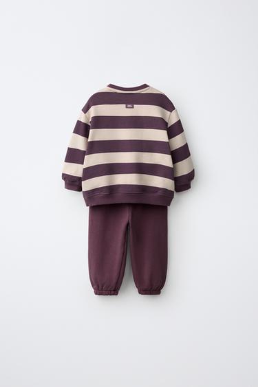 STRIPED SWEATSHIRT AND JOGGER PANTS SET — Wine 2
