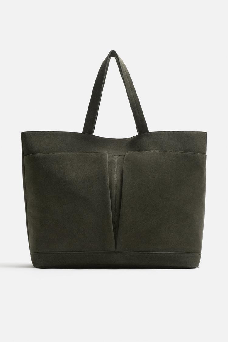 Bolsos Grandes Bolsos Zara Mujer Piel BOLSO SHOPPER PIEL Verde
