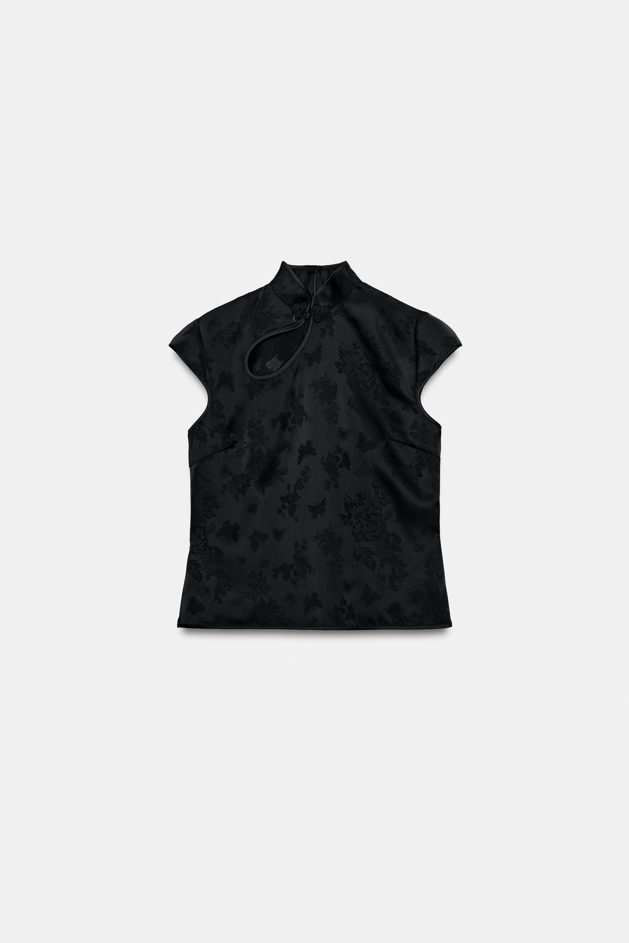 Женские рубашки Zara SATIN TOGGLE PIPING TOP — фото 4