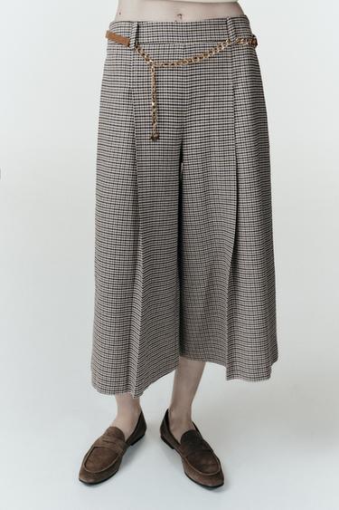 BERMUDA LARGA PATA DE GALLO CINTURÓN CADENA - Crudo / Azul de Zara