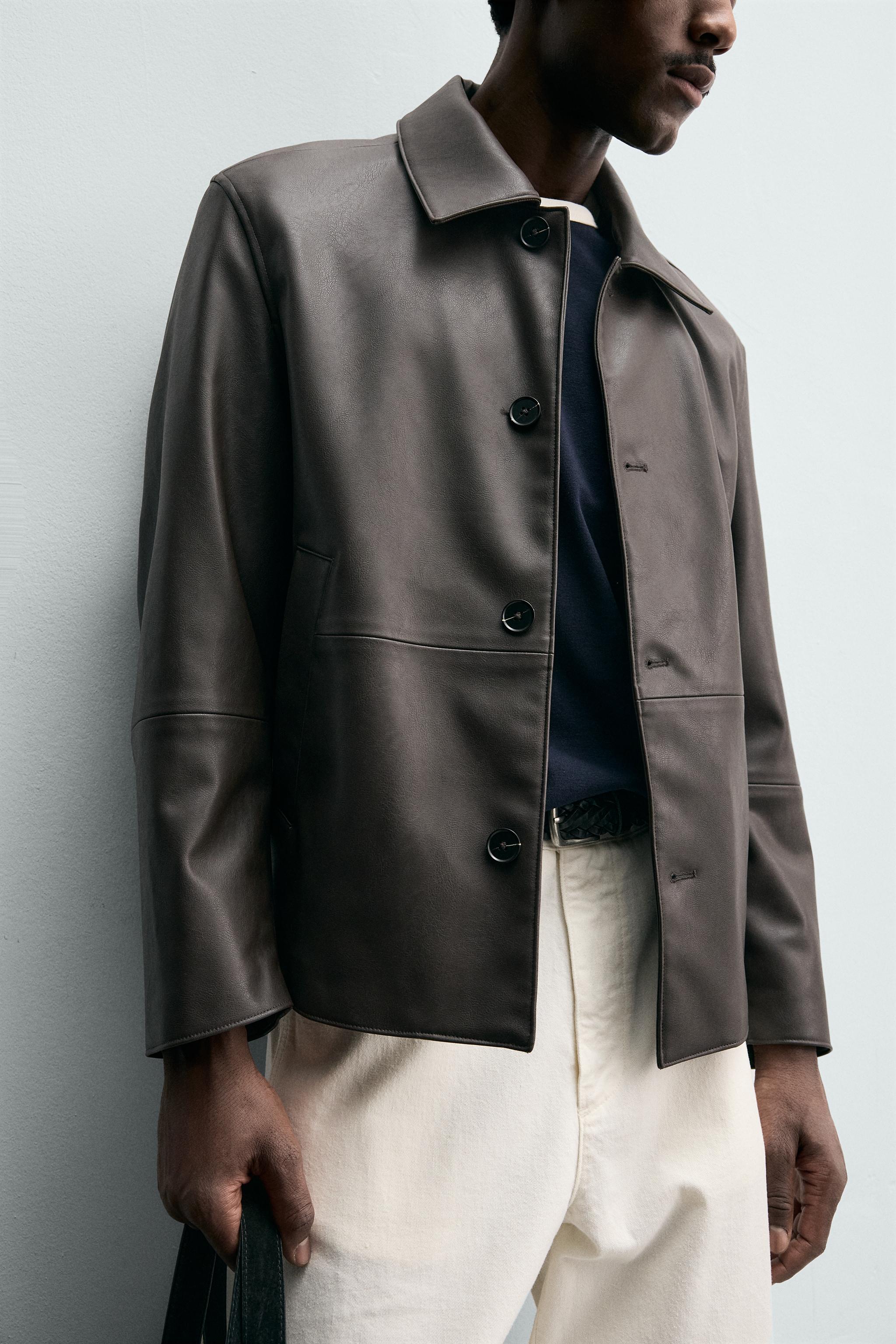 REGULAR FIT FAUX LEATHER OVERSHIRT