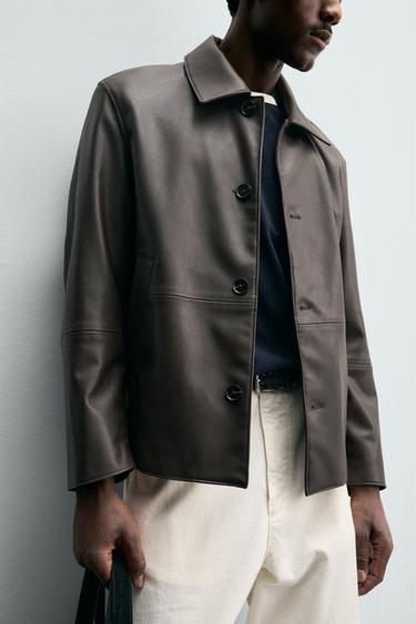 SURCHEMISE REGULAR FIT MATIÈRE SYNTHÉTIQUE - Marron foncé de Zara - Image 4