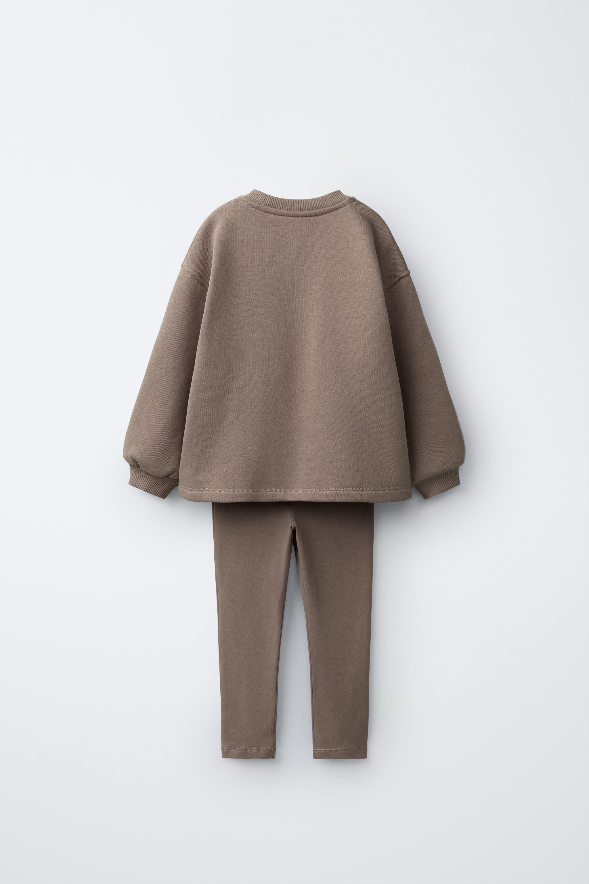 PLAIN SWEATSHIRT AND LEGGING SET — Brown / Taupe