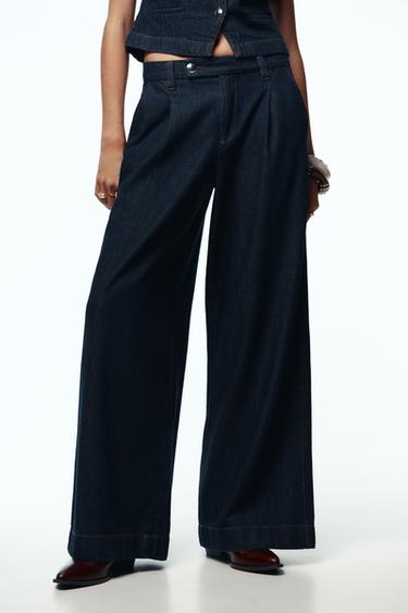 JEANS Z1975 WIDE LEG MIT MITTELHOHEM BUND - Blau von Zara