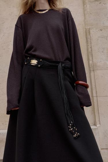 JUPE MI-LONGUE CRÊPE CAPE - Noir de Zara - Image 2