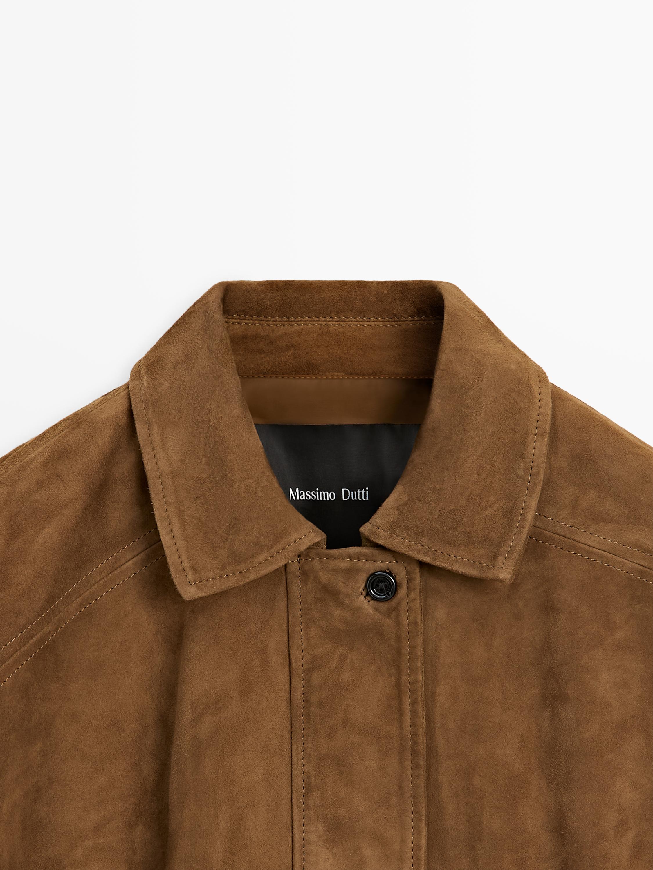 Blouson court bomber en cuir effet daim