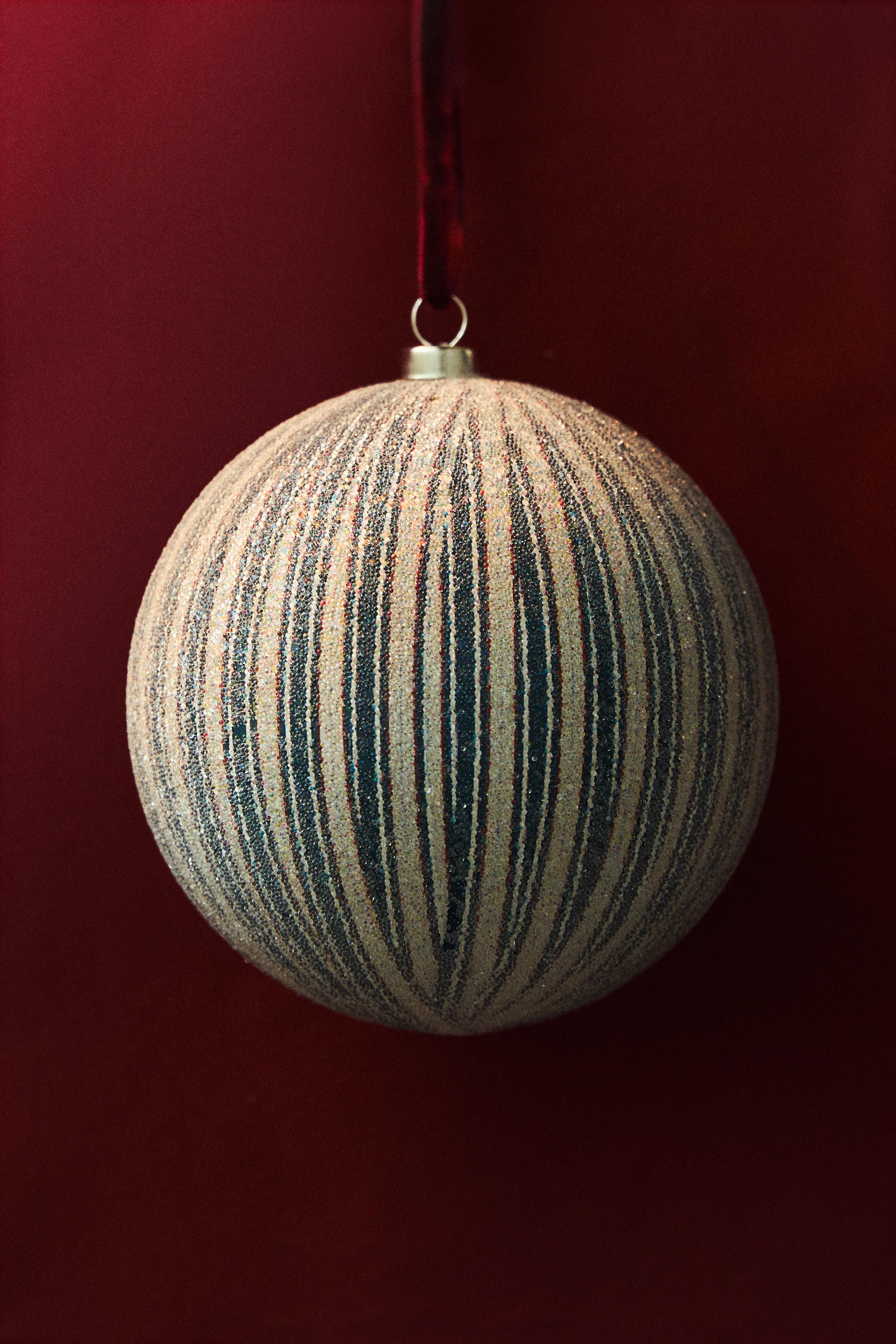 STRIPED GLASS SPHERE CHRISTMAS TREE DECORATION