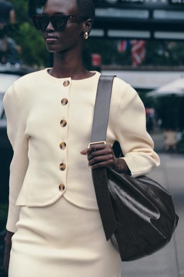 Zara KNIT MINI SKIRT - Beige