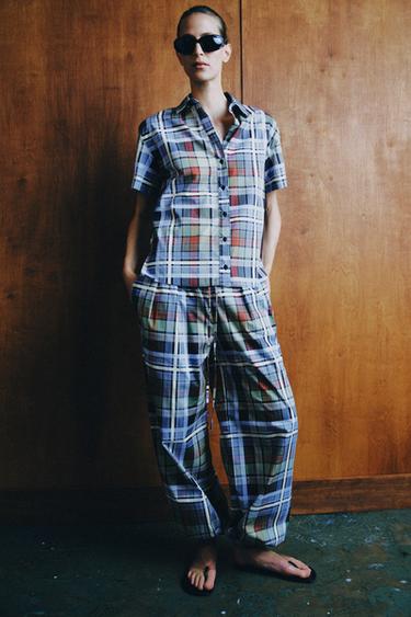 Zara ZW COLLECTION PLAID BALLOON PANTS - Multicolored