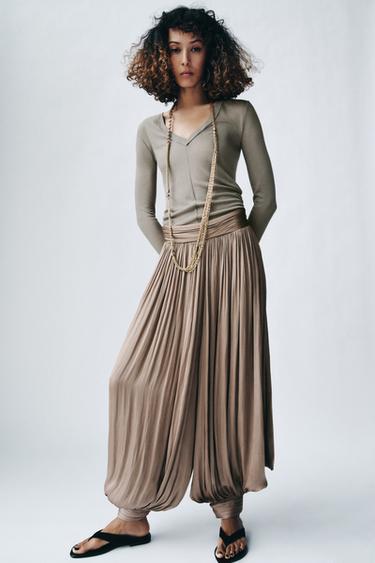 RIBBED V-NECK T-SHIRT - Light khaki by Zara - Image 2