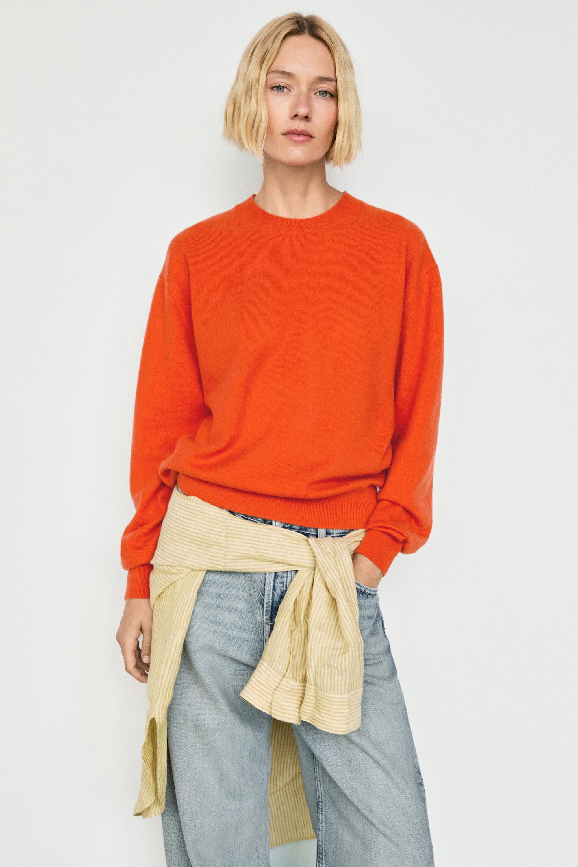100% cashmere long sleeve sweater — Orange
