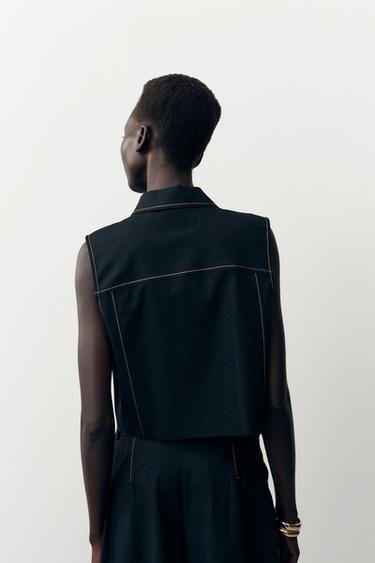 BERMUDA LONGUE À PINCES ET CEINTURE - Noir de Zara - Image 4