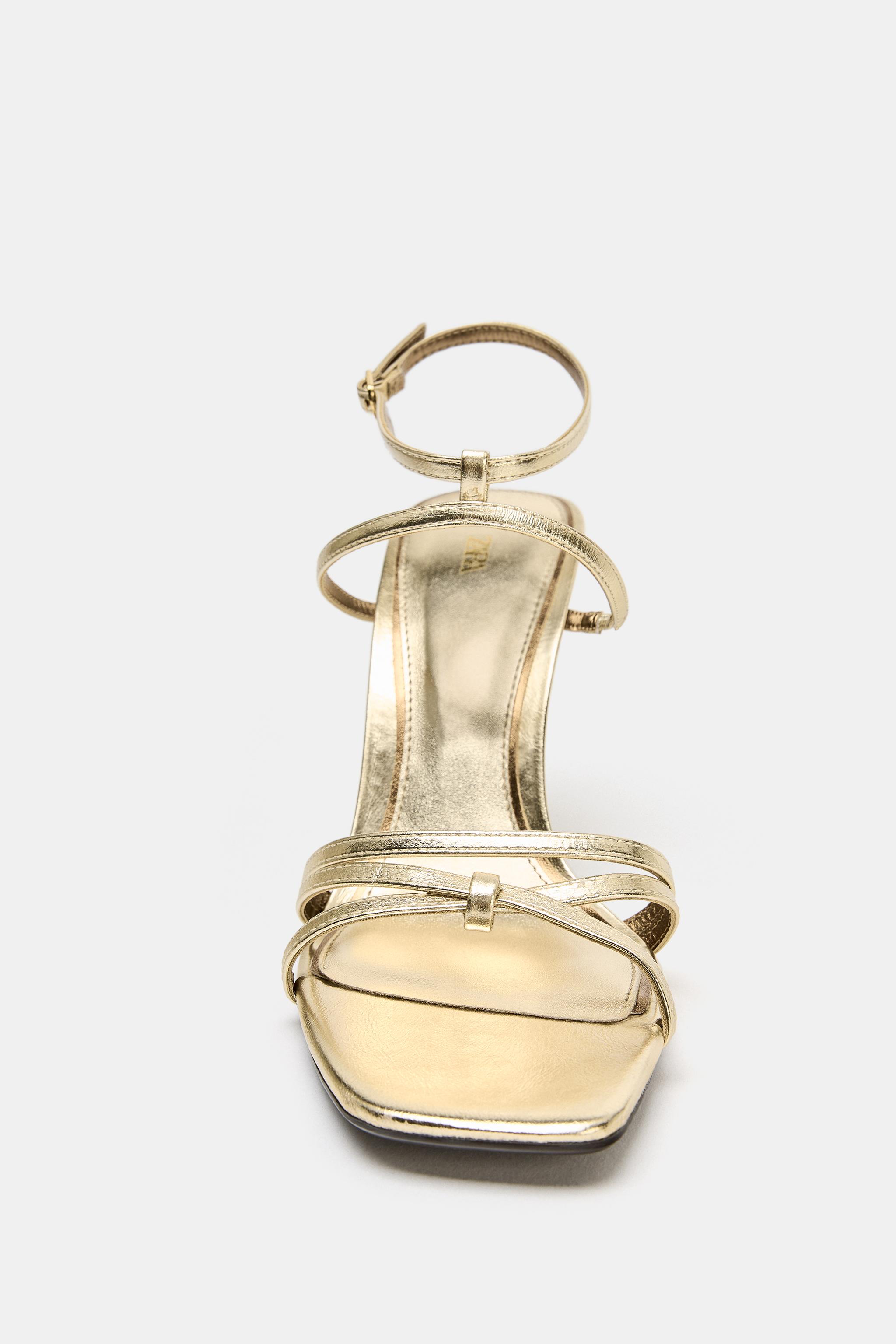 METALLIC EFFECT HEELED SANDALS