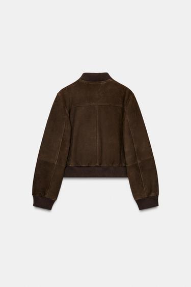BOMBER EN CUIR DE DAIM ZW COLLECTION LIMITED EDITION - Chocolat de Zara - Image 8
