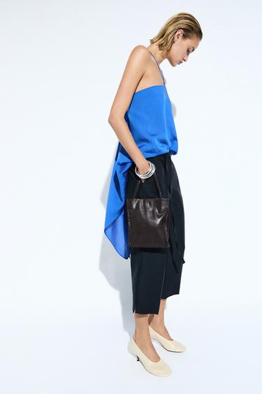 Zara Flowing halter top with tie detail - Blue - Image 0