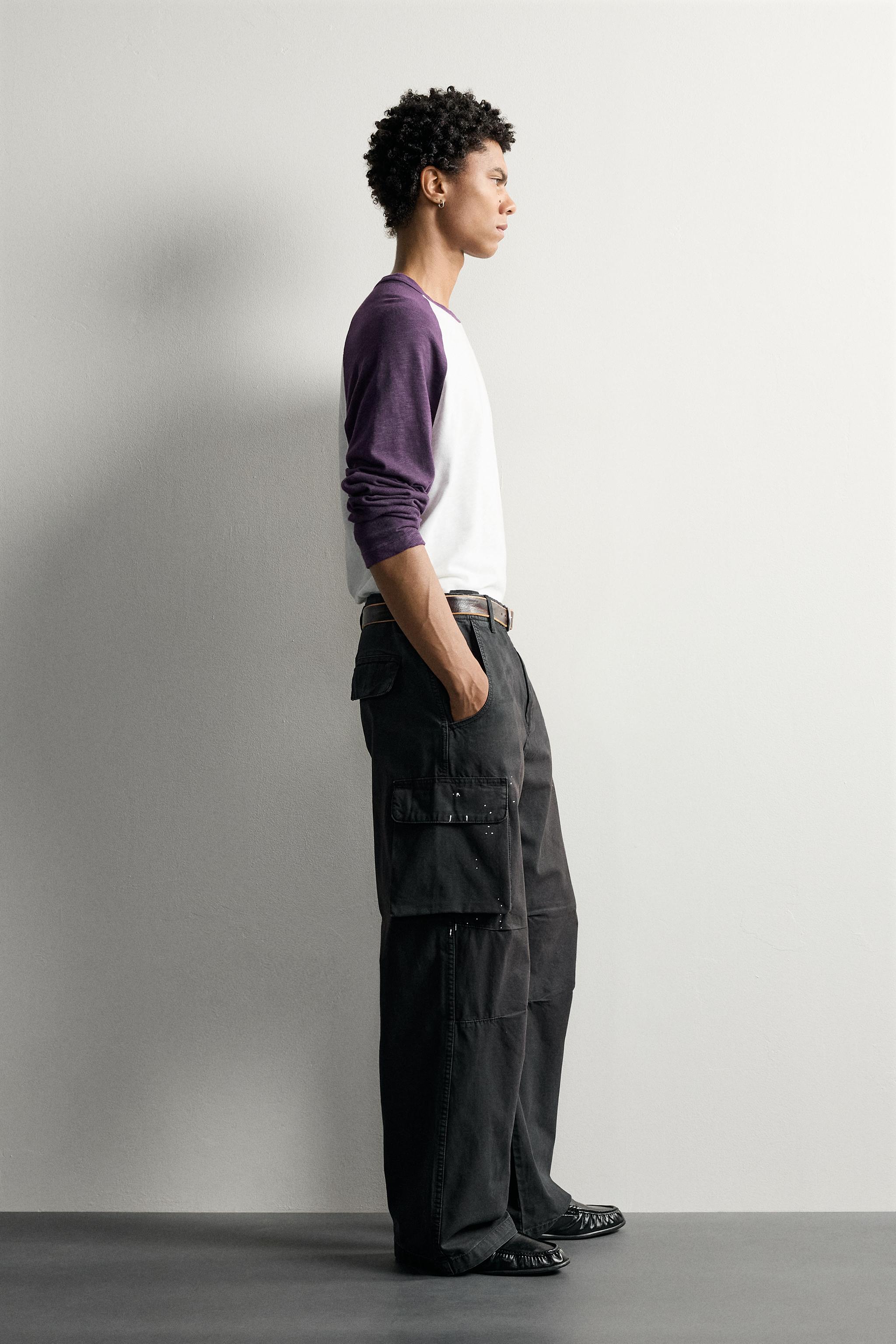 Мужские брюки Zara PAINT SPLATTER CARGO PANTS — фото 4