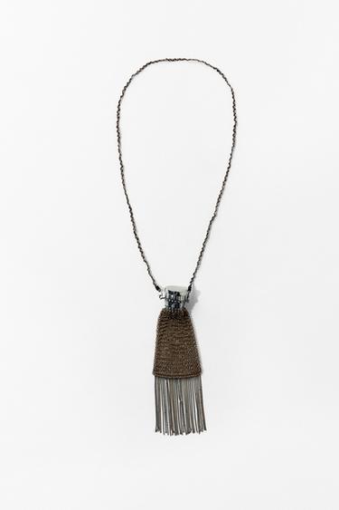 Zara COMBINATION FRINGED BAG NECKLACE - Aged gold