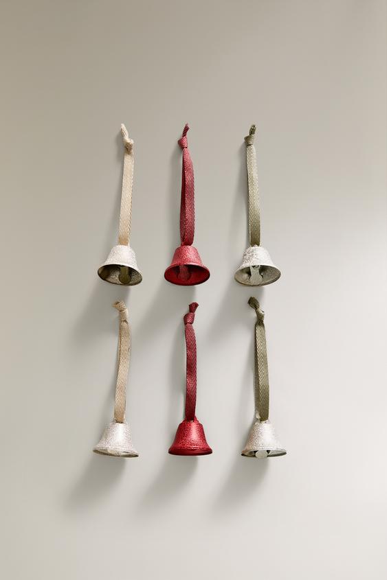 SET OF GLITTERY CHRISTMAS BELLS TREE ORNAMENTS (SET OF 6