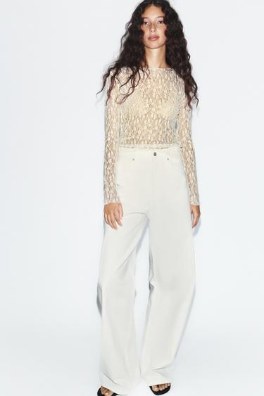 TOP MANGA LARGA ENCAJE - Crudo de Zara