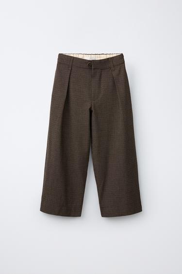 PLAID PRINT BALLOON PANTS — Brown 1