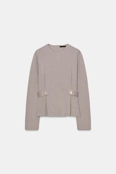 TUGMALI SARGA TOP - Kulrang-jigarrang Zara tomonidan