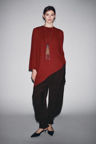 Zara ZW COLLECTION ASYMMETRIC FLOWY TOP - Terracotta