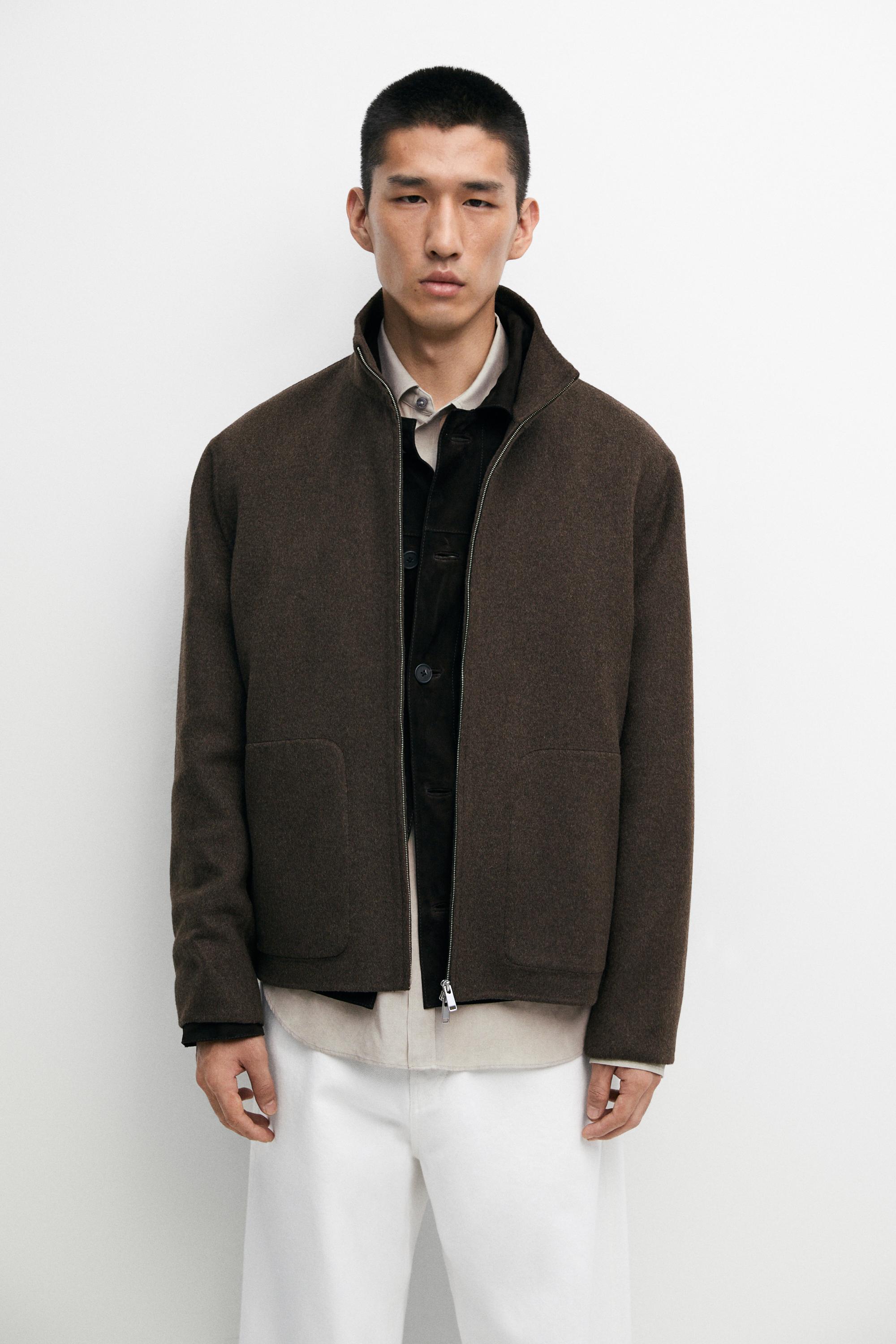 Wool blend double-fabric jacket with high neck - Mink marl | ZARA