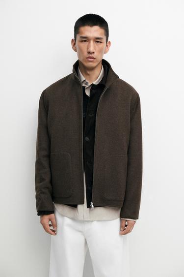 Blouson en laine mélangée à col montant - Vison chiné de Zara