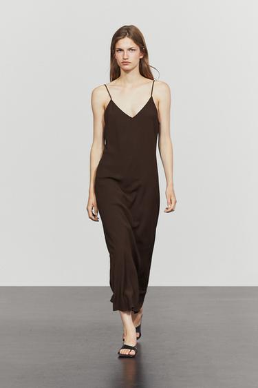 Zara Flowing spaghetti strap midi dress - Brown - Image 0