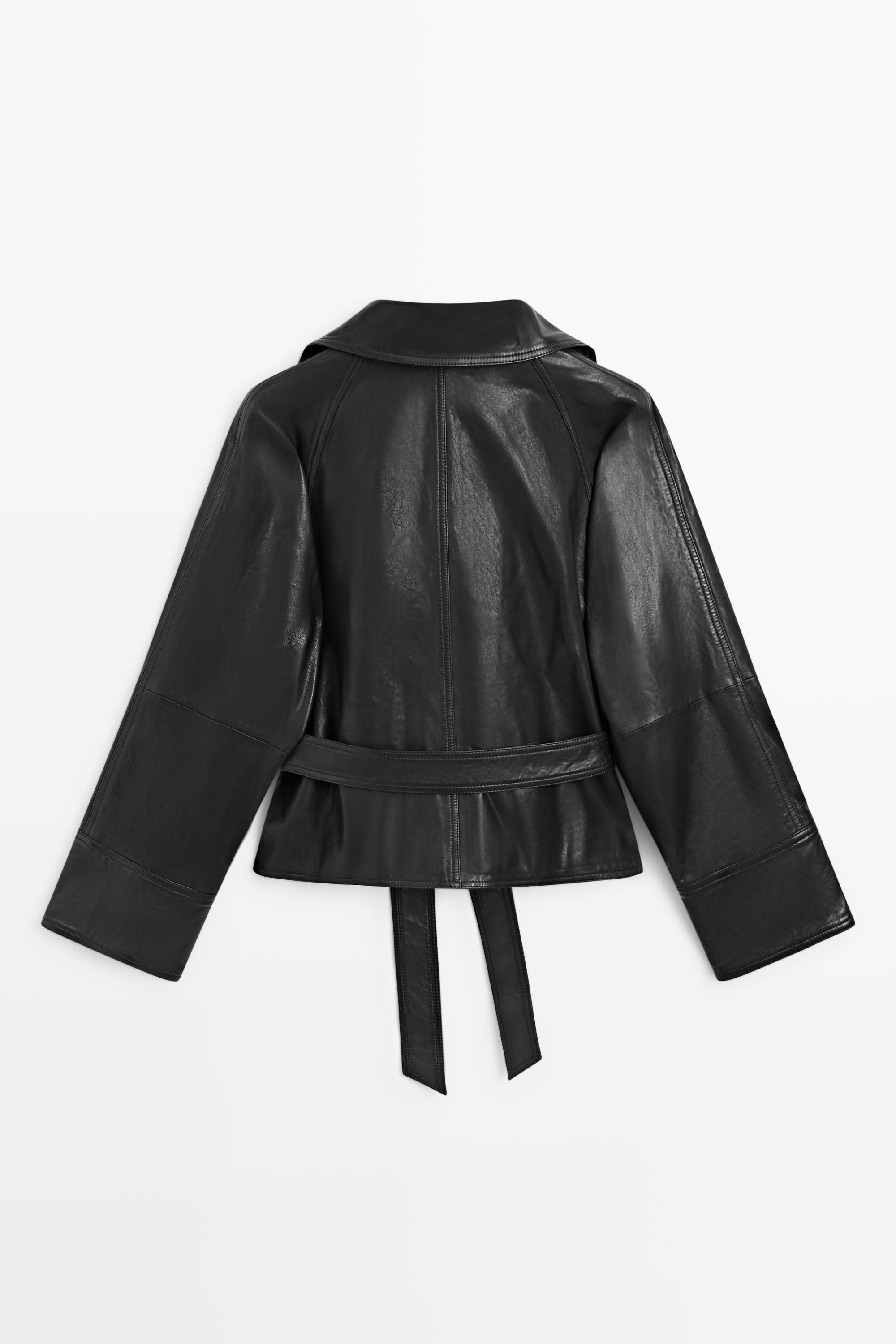 Short leather jacket with belt
