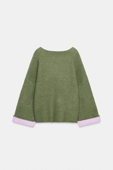 CONTRAST KNIT JUMPER - washed green by Zara - Image 6