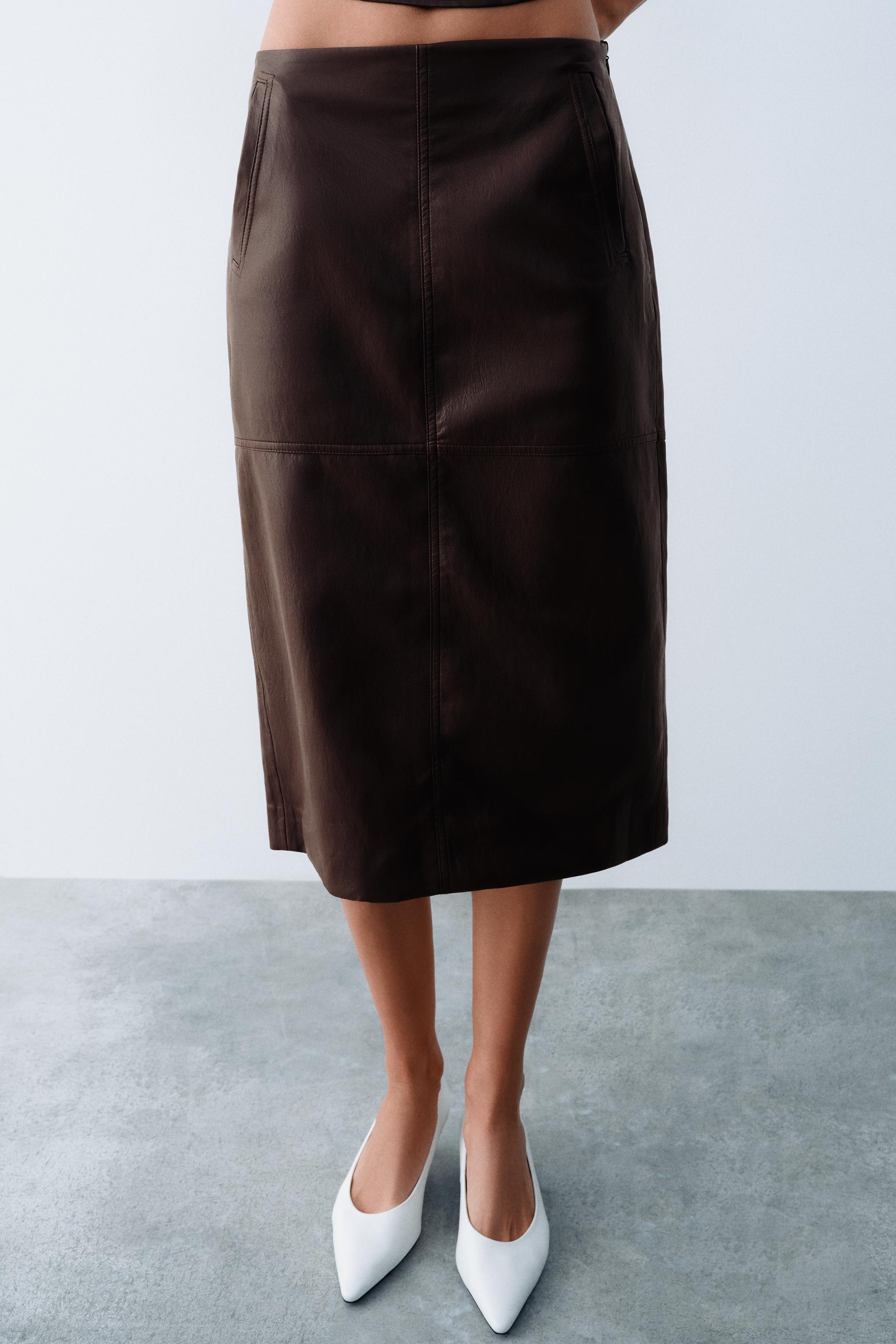 FAUX LEATHER EFFECT MIDI SKIRT