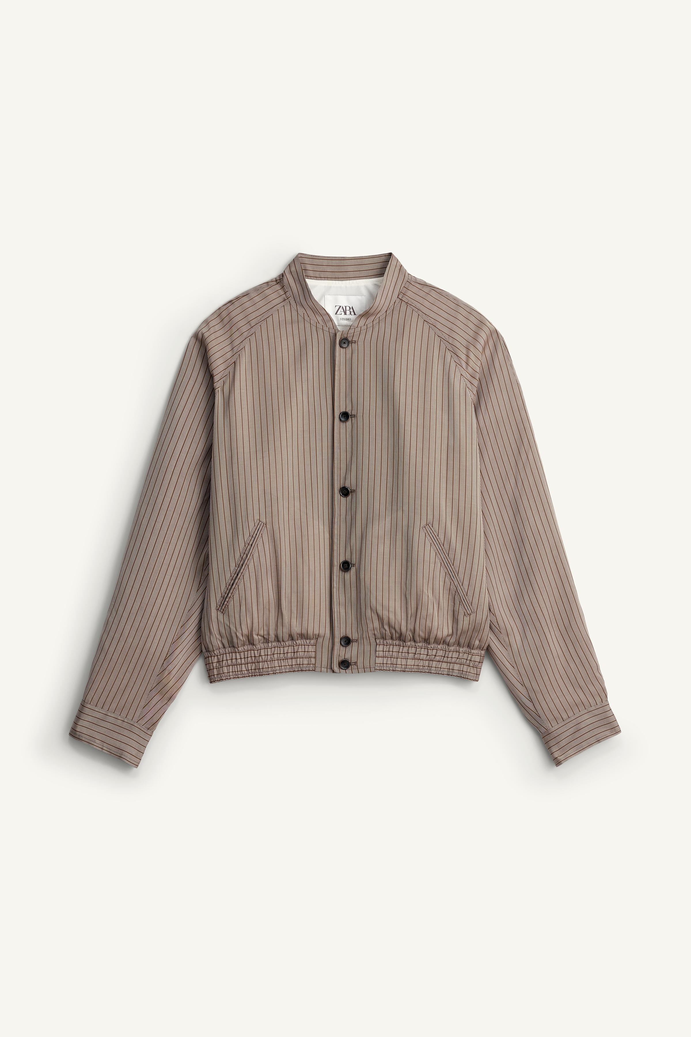 CROPPED STRIPED VISCOSE-CUPRO BOMBER JACKET