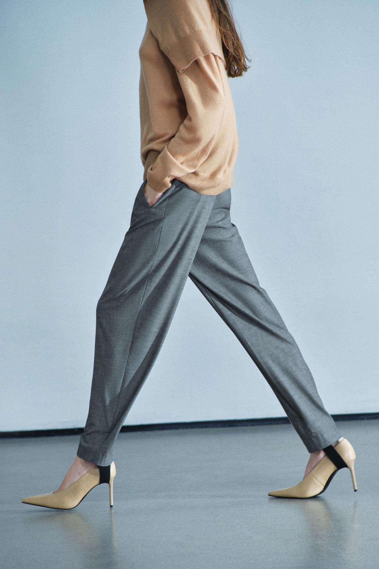 Женские брюки Zara ZW Collection Wool Stirrup, цвет: Серый меланжевый — фото 6