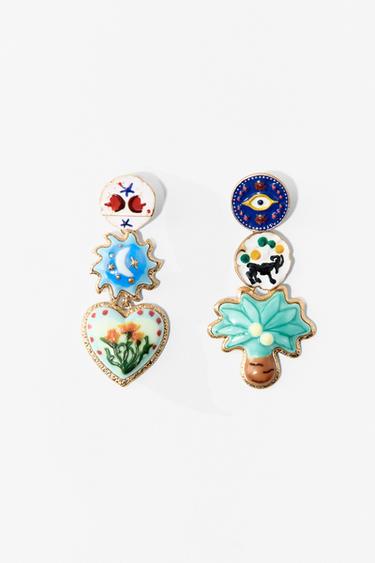 BRINCOS PALMEIRA FLORES RESINA - Multicolor da Zara