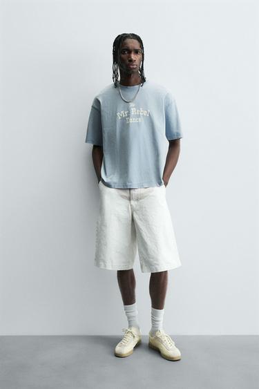 RELAXED FIT CONTRAST T-SHIRT - Sky blue by Zara - Image 0