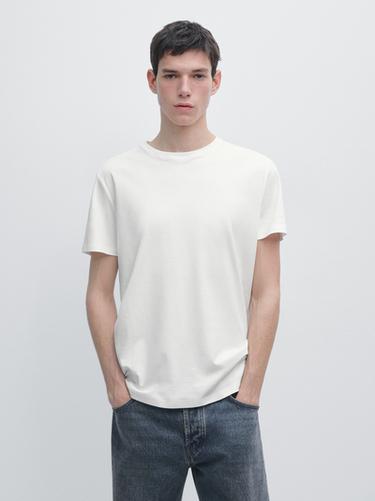 Fitted 100% mercerised cotton T-shirt — Ecru 2